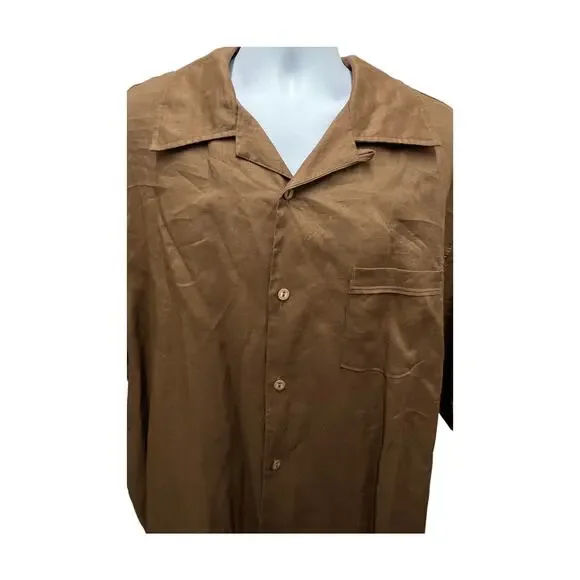 Steve Harvey Linen Men's Size 4XL Black Button Down Shirt w Pockets Short Sleeve - Picture 1 of 5